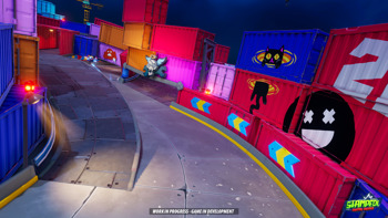 Screenshot from Stampede: Racing Royale, featuring multiple karts and characters 